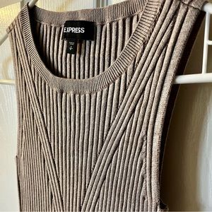 Express Ribbed Fitted Sleeveless Dress; Color: Beige Size: S